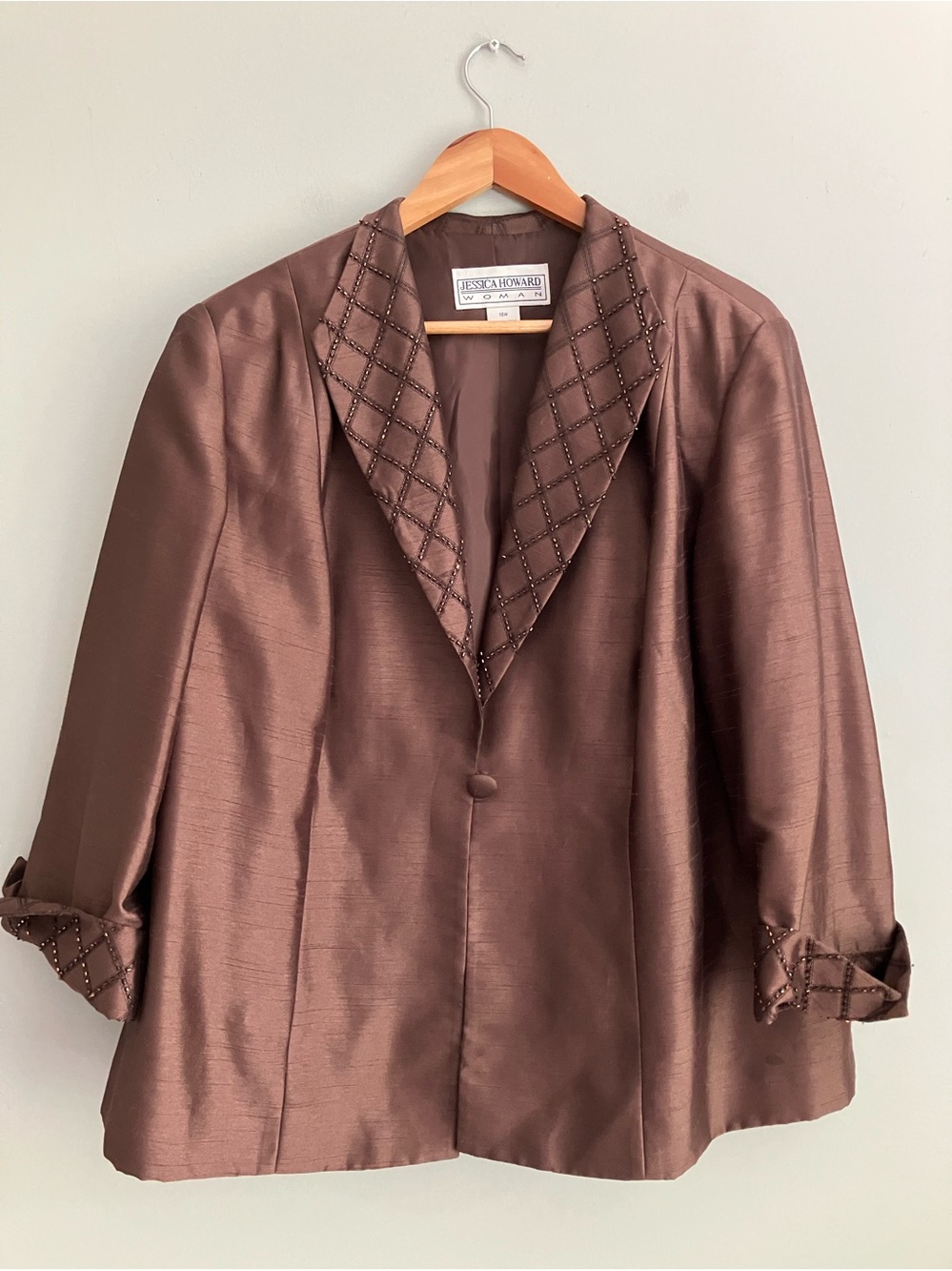JESSICA HOWARD Brown Vintage Beaded Blazer Size 18W